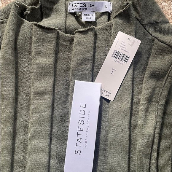 NWT STATESIDE railway rib mock neck midi dress in moss - Picture 5 of 6